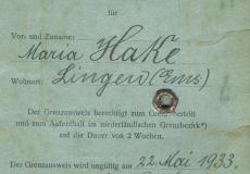 Ausweis 1933 Lingen Maria Hake.