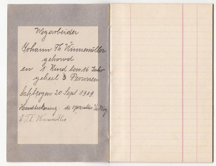 Papierener Ausweis 1919 Winnemoeller Salzbergen.